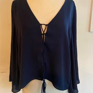 🔥⬇️Trafaluc Navy Blue Lace Up Front Bell Sleeve Crop Top-made - Marked Down